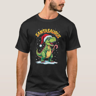 Camiseta Santasaurus Rex Funny Dinosaur xmas Santa Hat Cand