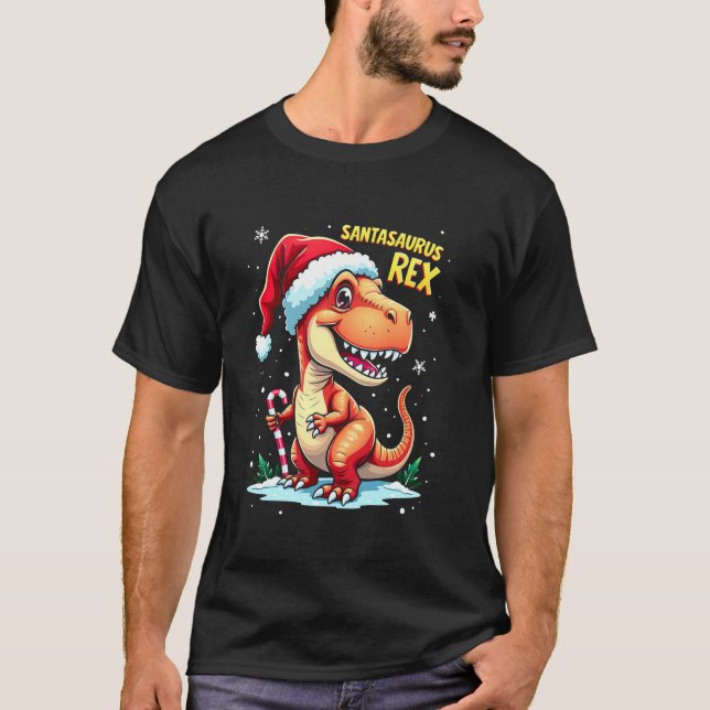 Camiseta Santasaurus Rex Funny Dinosaur xmas Santa Hat Cand (Anverso)