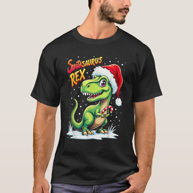 Camiseta Santasaurus Rex Funny Dinosaur xmas Santa Hat Cand (Anverso)