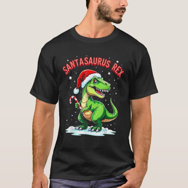 Camiseta Santasaurus Rex Funny Dinosaur xmas Santa Hat Cand (Anverso)