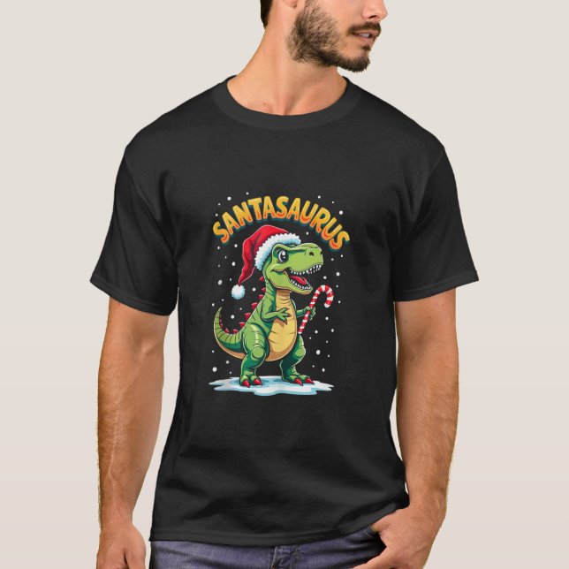 Camiseta Santasaurus Rex Funny Dinosaur xmas Santa Hat Cand (Anverso)