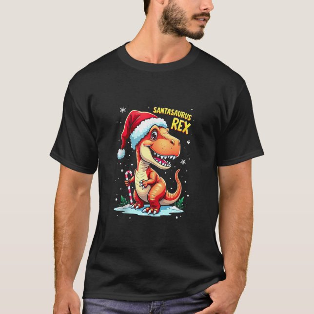 Camiseta Santasaurus Rex Funny Dinosaur xmas Santa Hat Cand (Anverso)