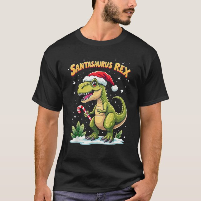 Camiseta Santasaurus Rex Funny Dinosaur xmas Santa Hat Cand (Anverso)