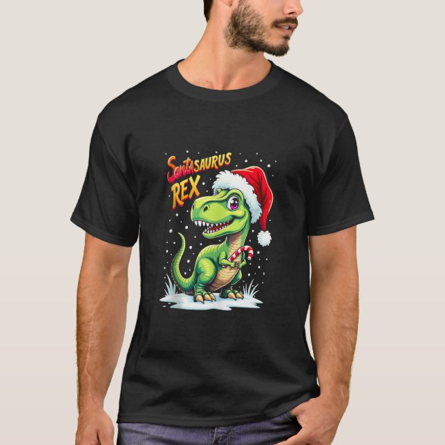 Camiseta Santasaurus Rex Funny Dinosaur xmas Santa Hat Cand (Anverso)