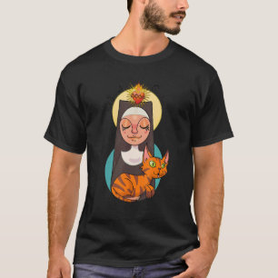Camiseta Santo Gertrude Patrono de Gatos Grandes Nivelles