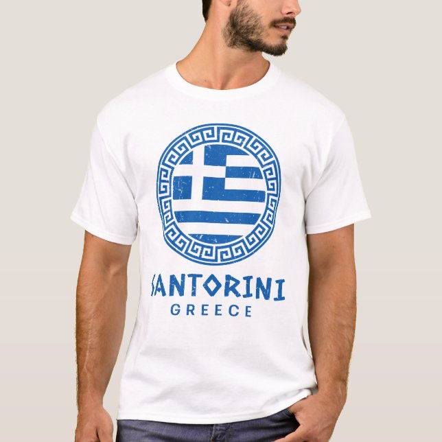 Camiseta Santorini, Grecia: Blanco de los hombres con probl (Anverso)
