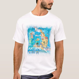 Camiseta Santorini Grecia Mapa ilustrado con las principale