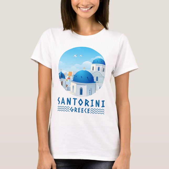 Camiseta Santorini, Grecia Mujer Blanca (Anverso)