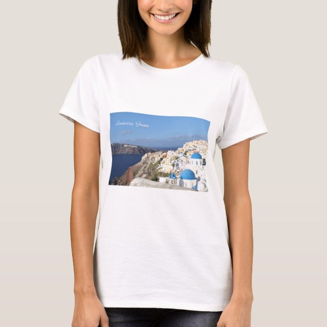 Camiseta Santorini, Grecia, pueblo de Oia, fotografía (Anverso)