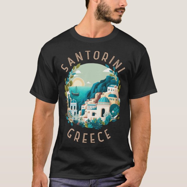 Camiseta Santorini Greece Retro Distressed Circle (Anverso)