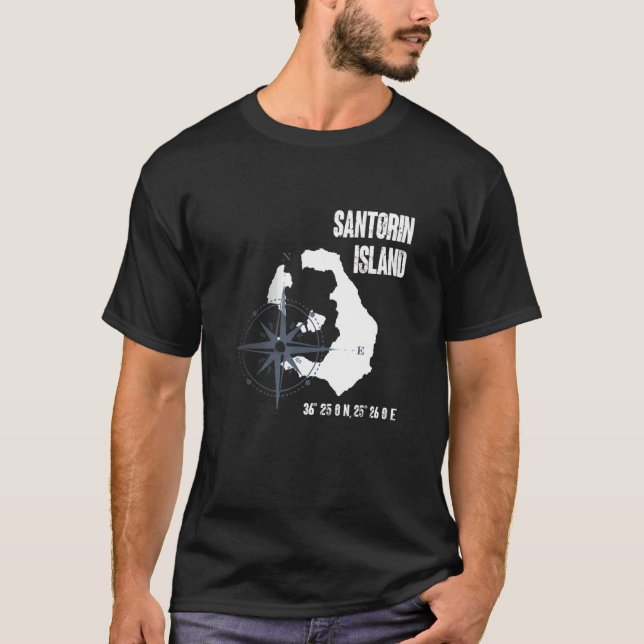 Camiseta Santorini Island Mediterranean Sea Coordinates Map (Anverso)
