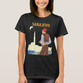 Camiseta Sarajevo Bosnia Minarete Atardecer Azul Viaje