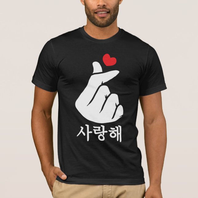 Camiseta Saranghae amor Coreano por el dedo KPop (Anverso)