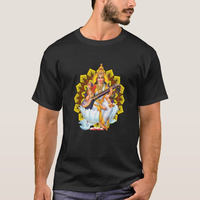 Camiseta Saraswati Sagrada Geometría Tercer Ojo Isha Hindu  (Anverso)