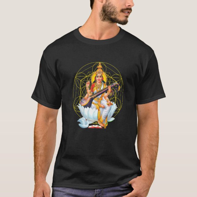 Camiseta Saraswati Sagrada Geometría Tercer Ojo Isha Hindu  (Anverso)