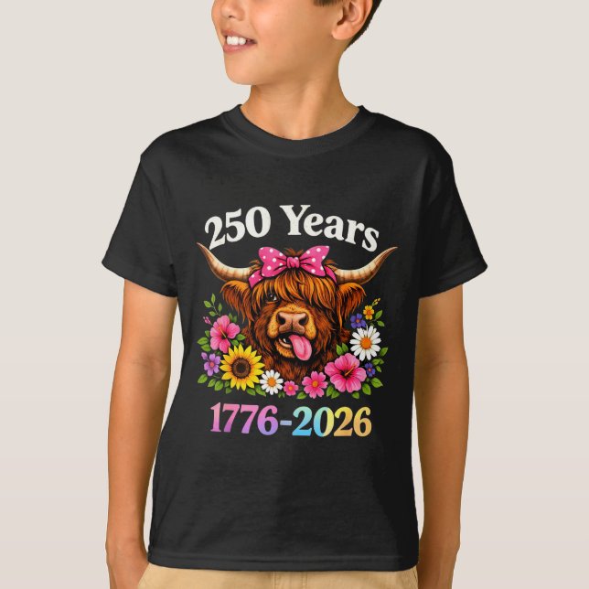 Camiseta Sarcasm Highland Cow Happy New 250 Years American  (Anverso)