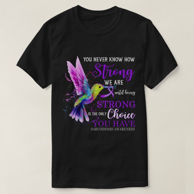 Camiseta Sarcoidosis Conciencia Colibrí Morado Fuerte (Diseño del anverso)