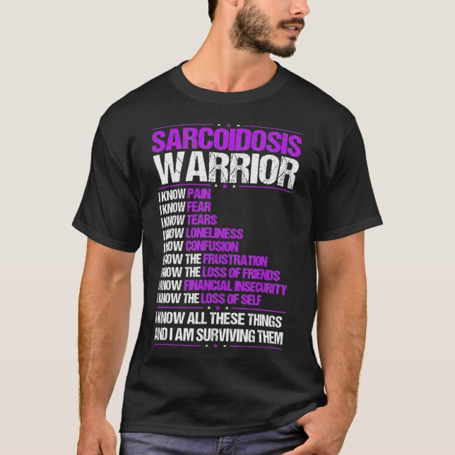 Camiseta Sarcoidosis Conciencia Conozco Dolor Cinta Púrpura (Anverso)