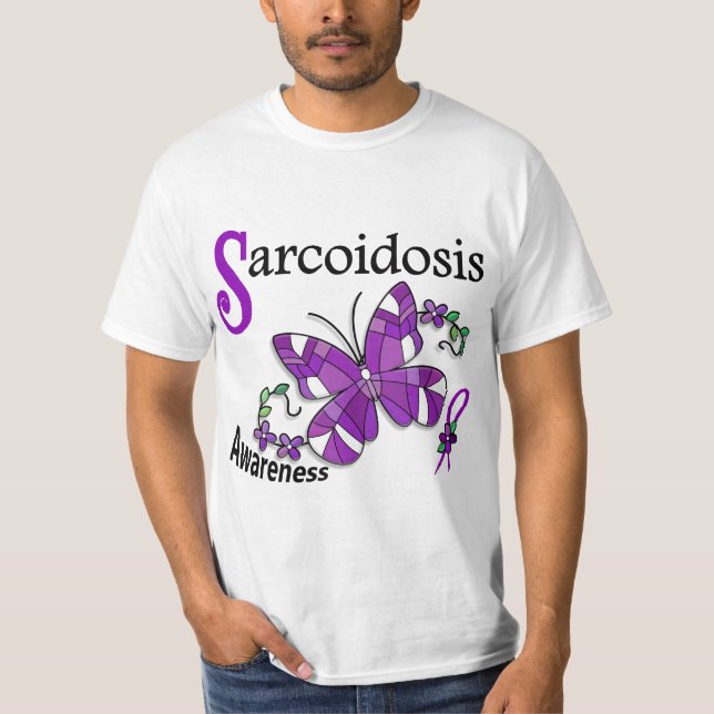 Camiseta Sarcoidosis de la mariposa 2 del vitral (Anverso)
