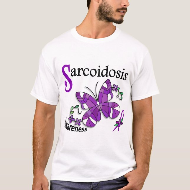 Camiseta Sarcoidosis de la mariposa 2 del vitral (Anverso)