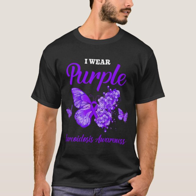 Camiseta Sarcoidosis Sensibilización Yo Uso Mariposa Morada (Anverso)