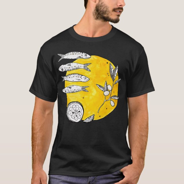 Camiseta Sardinas, aceitunas y limón (Anverso)