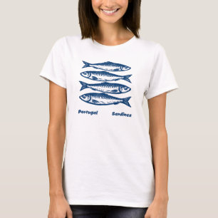 Camiseta Sardinas de Portugal – Arte de pescado con xilogra
