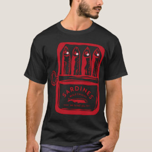 Camiseta Sardinas, diseño de alimentos vintage maximalista