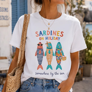 Camiseta Sardinas en Gráfica Costera de Verano en Vacacione