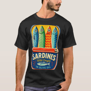 Camiseta Sardinas pescado enlatado gráfico retro verano par