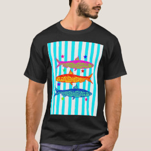 Camiseta Sardinas Vibrantes Elegantes Verano Rayas Costeras