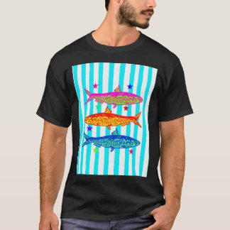 Camiseta Sardinas Vibrantes Elegantes Verano Rayas Costeras
