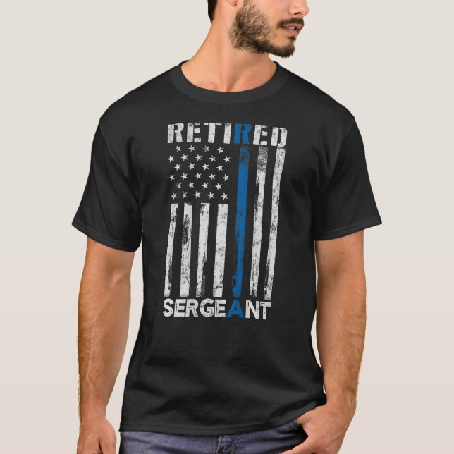 Camiseta Sargento retirado Regalo de la policía Línea Azul  (Anverso)