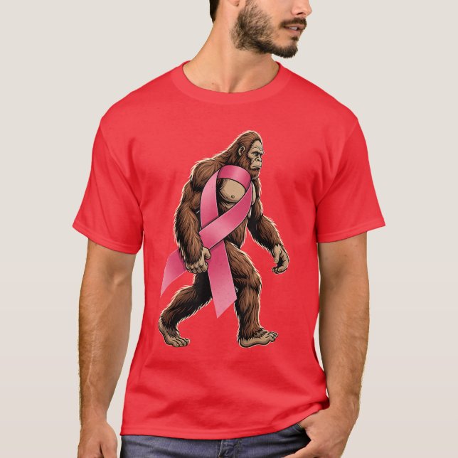 Camiseta Sasquatch Breast Cancer Pink Ribbon Support Men Bo (Anverso)