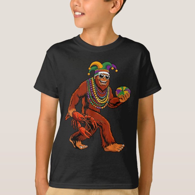 Camiseta Sasquatch Mardi Gras Bigfoot Parade Beads King Cak (Anverso)