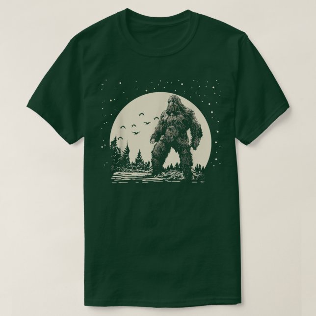 Camiseta Sasquatch por la noche con luna llena y estrellas (Diseño del anverso)