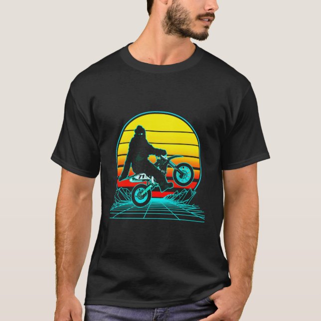 Camiseta Sasquatch Sobre Vaporwave De Motocicleta (Anverso)