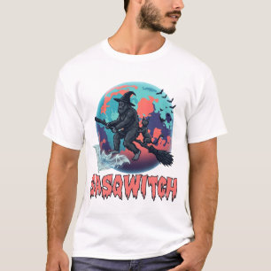 Camiseta Sasqwitch Bigfoot Bruja Escoba Gato Negro Luna Hal