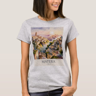Camiseta Sassi di Matera Viaje Italia Ciudad Cueva Acuarela