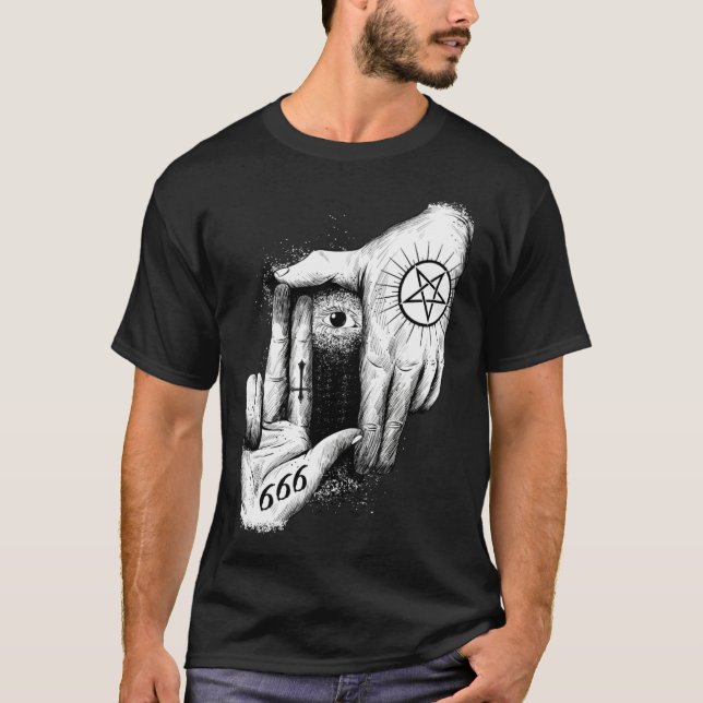 Camiseta Satan is Watching you 666 Occult Baphomet Goat Sat (Anverso)