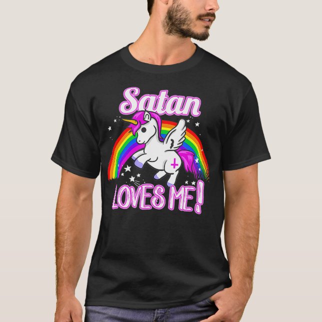 Camiseta Satan me ama a mi religión Unicornio no creyente (Anverso)