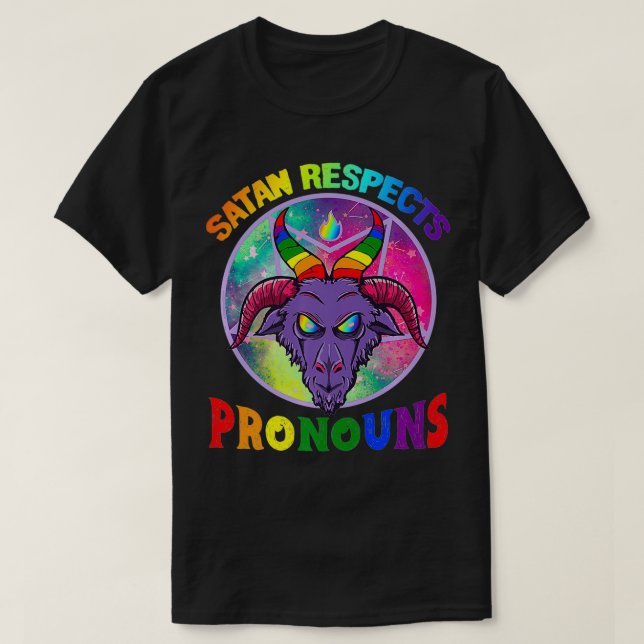 Camiseta Satan Respects Pronouns LGBT Premium  (Diseño del anverso)