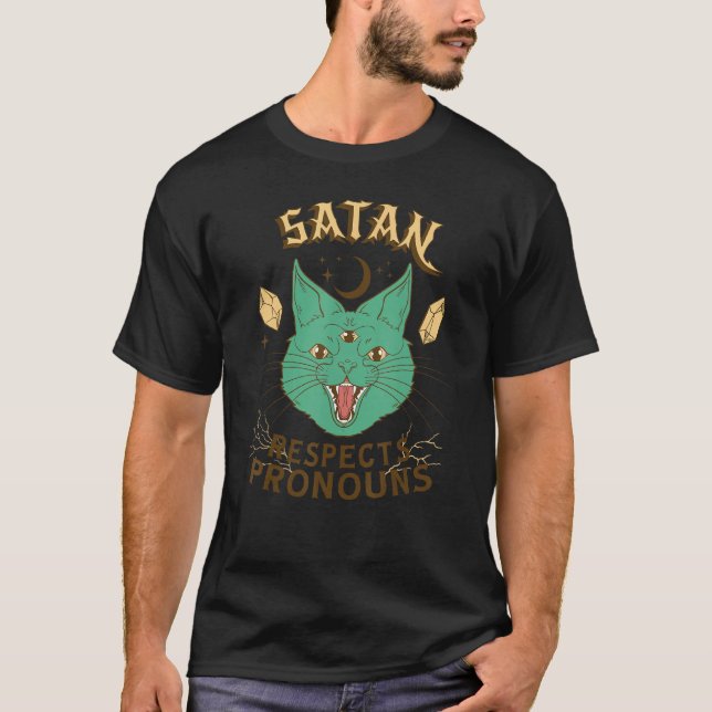 Camiseta Satan respeta al gato Pronouns (Anverso)