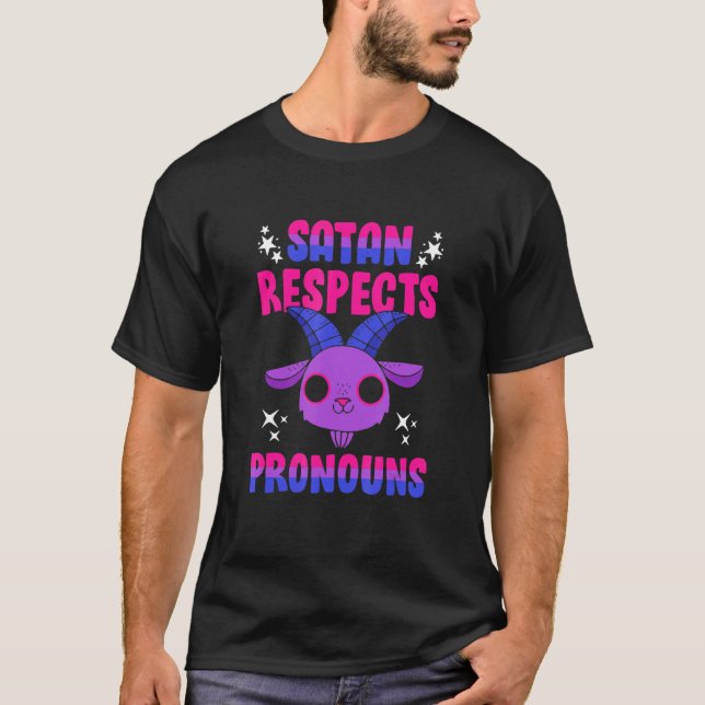 Camiseta Satanás respeta Pronouns Bisexual Pentagram (Anverso)