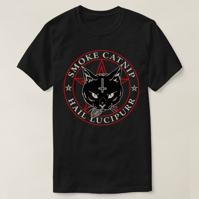 Camiseta Satanic Black Cat Hail Satan Smoke Catnip Hail Luc (Diseño del anverso)