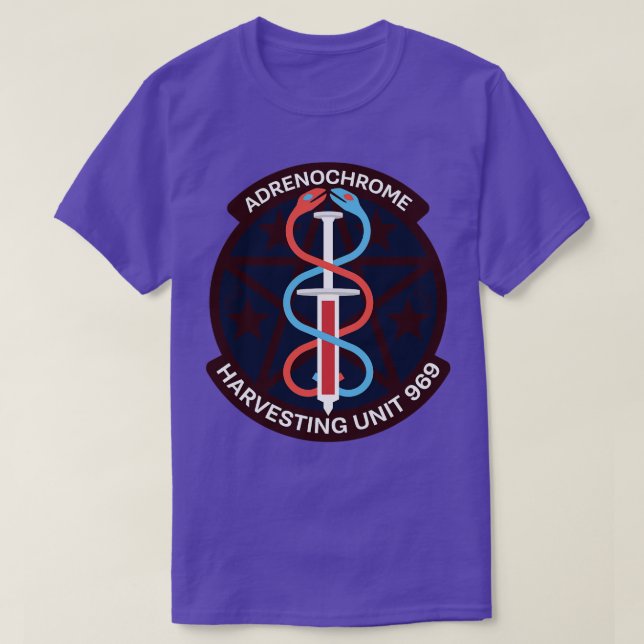 Camiseta sátira del emblema de conspiración adrenocromo (Diseño del anverso)