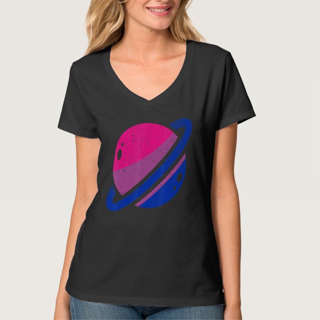 Camiseta Saturn Bi Pride Lgbt Bisexuality Flag Equality Bis (Anverso)