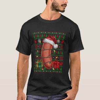 Camiseta Sausage Food Xmas ilumina Ugly Santa Hat Sausage C