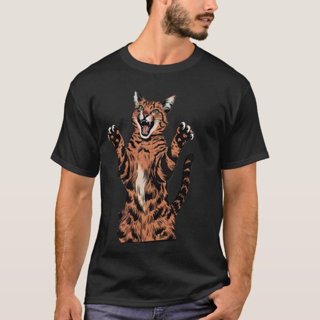 Camiseta Savannah Cat Funny Design Roaring Serval Cat (Anverso)