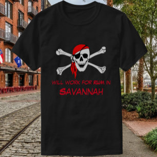 Camiseta Savannah GA Pirate Skull Crossbone Work for Rum